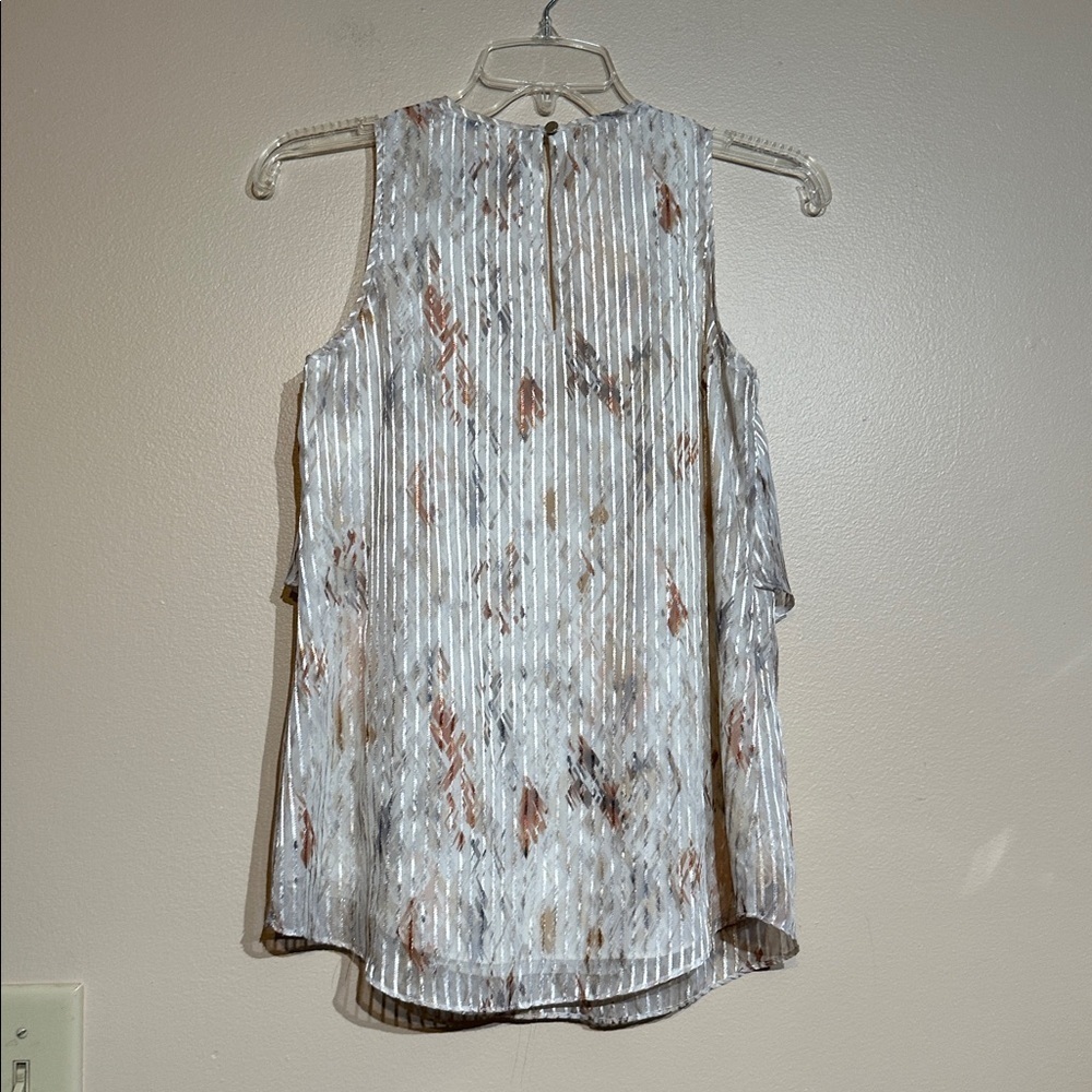 White House Black Market Layered Sleeveless Blouse in White and Brown - Picture 2 of 4